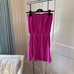 Krisa Strapless Ruffle Hem Dress in Hot Pink (XS)